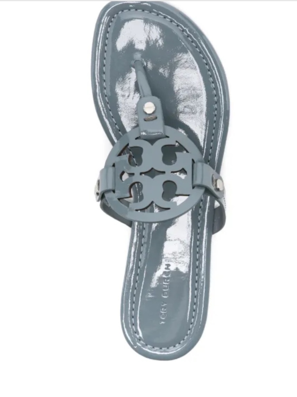 New Tory Burch Miller Patent Leather Sandals in Malta Gray Size 7.5 - Picture 11 of 12